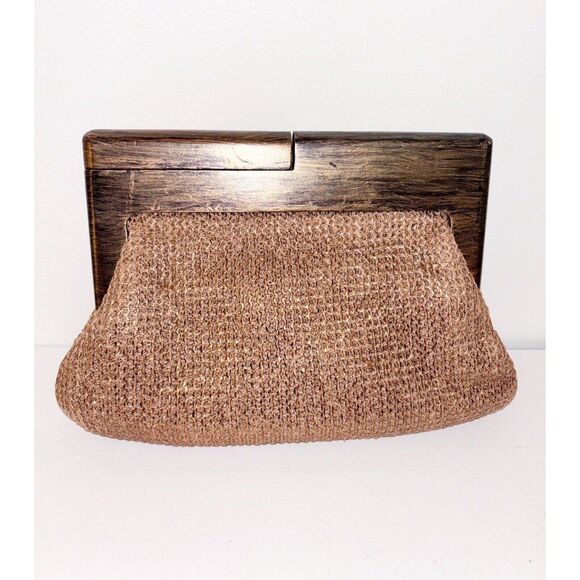 Melie Bianco Raffia Woven Copper Rose Gold Clutch Purse Sparkly - Picture 1 of 8